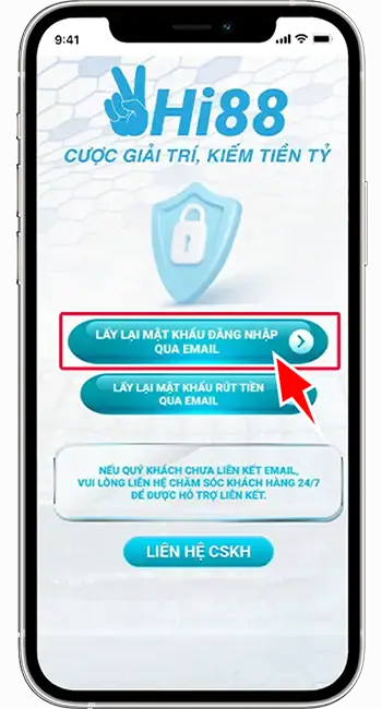 Bước 2: Chọn LẤY LẠI MẬT KHẨU ĐĂNG NHẬP/RÚT TIỀN QUA EMAIL